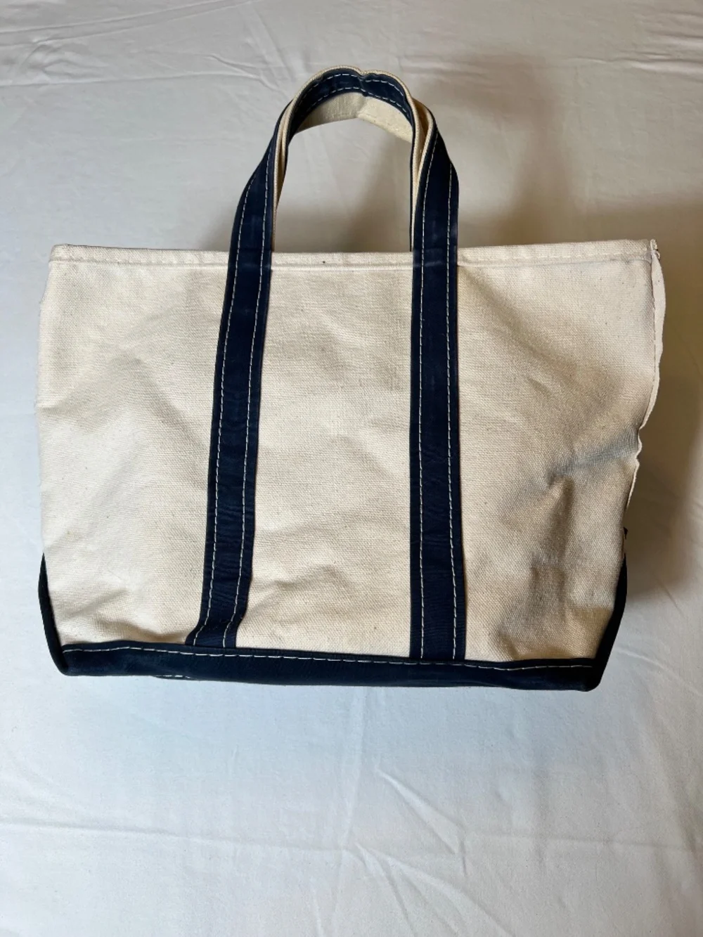 *FIRM PRICE* Vintage L.L. Bean Boat Tote Medium Navy /Natural Canvas Reg Handles - Picture 6 of 14